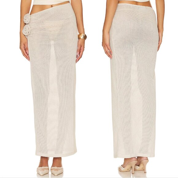 LIONESS Soul Mate Maxi Skirt in Porcelain Cream Knit Crochet Sheer Small S - Picture 1 of 2